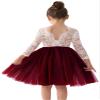 2Bunnies Girl Peony Lace Back A-Line Straight Tutu Tulle Party Flower Girl Dress (Burgundy Sleeve Short, 6) view 1