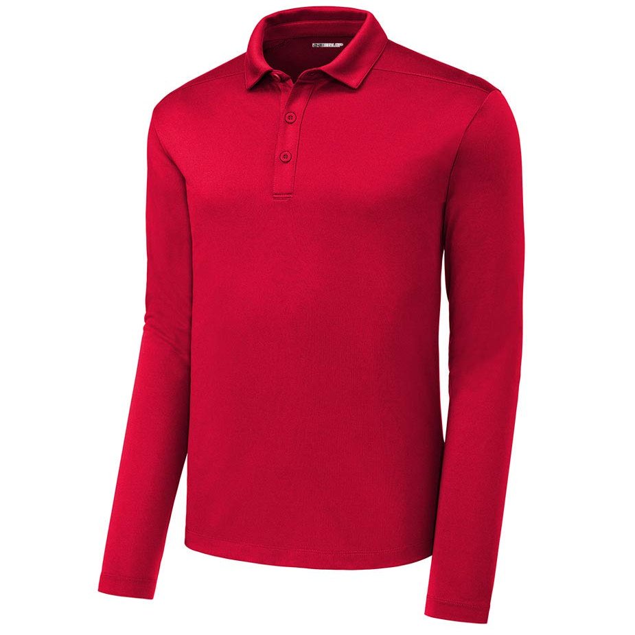 DRIEQUIP Men's UPF 50 Protection Long Sleeve Performance Polo-M-TrueRed