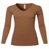 A2Y Basic Solid Soft Cotton Long Sleeve V-Neck Top T-Shirt Light Brown S view 1