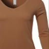A2Y Basic Solid Soft Cotton Long Sleeve V-Neck Top T-Shirt Light Brown S view 4