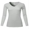 A2Y Basic Solid Soft Cotton Long Sleeve V-Neck Top T-Shirt Light Grey S view 1