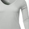 A2Y Basic Solid Soft Cotton Long Sleeve V-Neck Top T-Shirt Light Grey S view 4