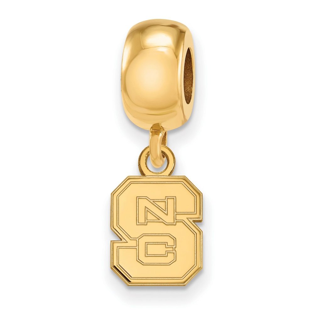 North Carolina State University Wolfpack School Letters Dangle Charm Bead in Gold Plated Sterling Silver 10 mm x 8 mm