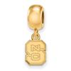 North Carolina State University Wolfpack School Letters Dangle Charm Bead in Gold Plated Sterling Silver 10 mm x 8 mm view 1