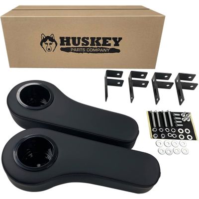 Huskey 2X Black Rear Seat Arm Rests with Cup Holder for Ezgo TXT/RXV Golf Carts Installed by Using Our Non-Drill Brackets or Drilling into Your arm Rest