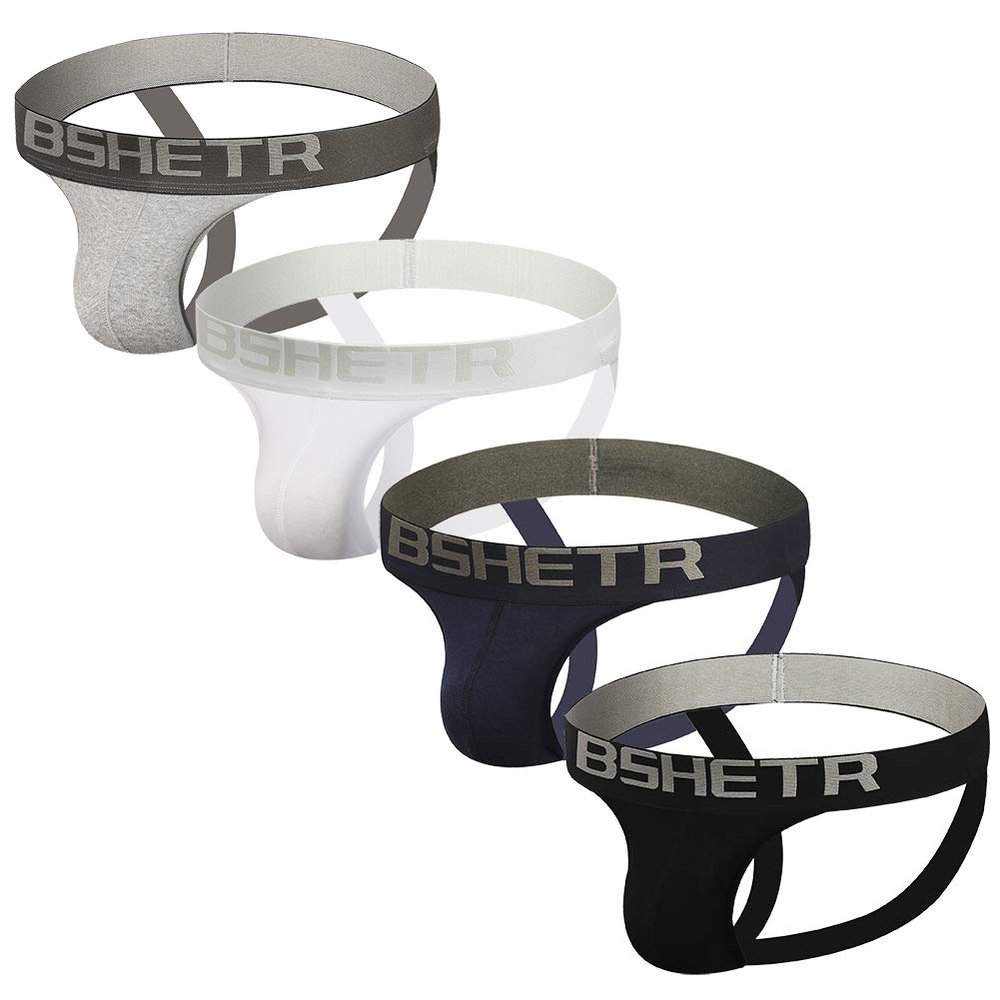 BSHETR Men's Jockstraps Athletic Supporters 4-Pack Cotton Work Out Underwear (4-Pack, size M:28"-30",71cm-76cm)
