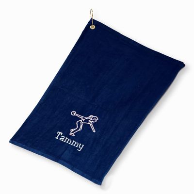 101 BEACH Women's Personalized Cotton Bowling Towel with Embroidered Name with Clip (Navy - Embroidered Name - Woman)