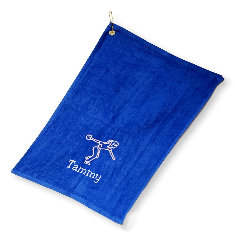 101 BEACH Women's Personalized Cotton Bowling Towel with Embroidered Name with Clip (Royal Blue - Embroidered Name - Woman)