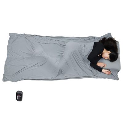 BROWINT Thermolite Sleeping Bag Liner with Double Zippers, Adds up to 25F, 87"x40" Extra Large Sleep Sack for Hotel, Pillow Pockek; Mummy Sleep sack liner for Camping; Stretch Thermal for Cold Weather