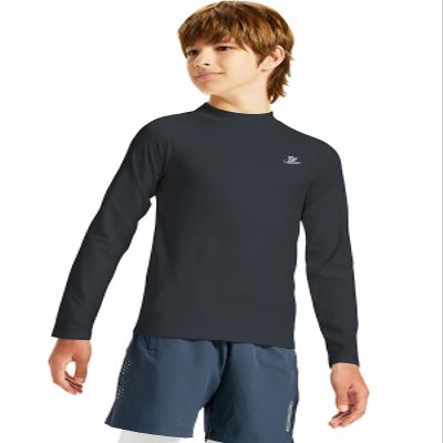 DEVOROPA Youth Boys Compression Thermal Shirts Long Sleeve Undershirt Fleece Baselayer Mock Top Gray S