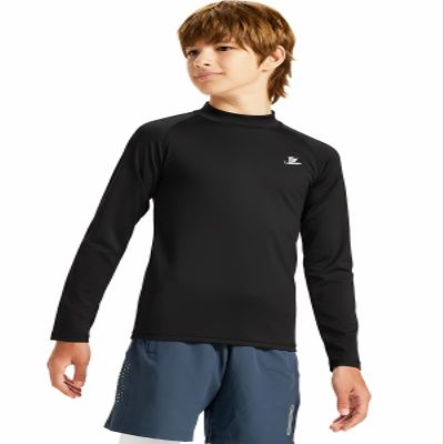 DEVOROPA Youth Boys Compression Thermal Shirts Long Sleeve Undershirt Fleece Baselayer Mock Top Black M