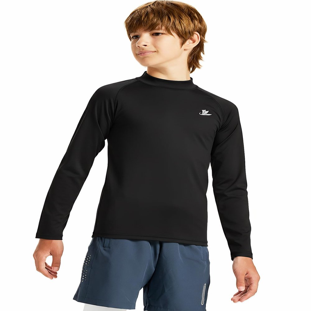 DEVOROPA Youth Boys Compression Thermal Shirts Long Sleeve Undershirt Fleece Baselayer Mock Top Black M