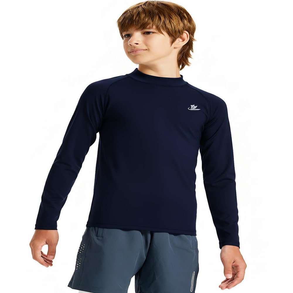 DEVOROPA Youth Boys Compression Thermal Shirts Long Sleeve Undershirt Fleece Baselayer Mock Top Navy S
