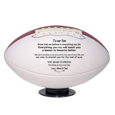 Personalized Custom Football - Dad, Mom, Grandpa, Grandma to Son or Grandson - Graduation Birthday Wedding Gift (Full Size Regulation, to Our Son)