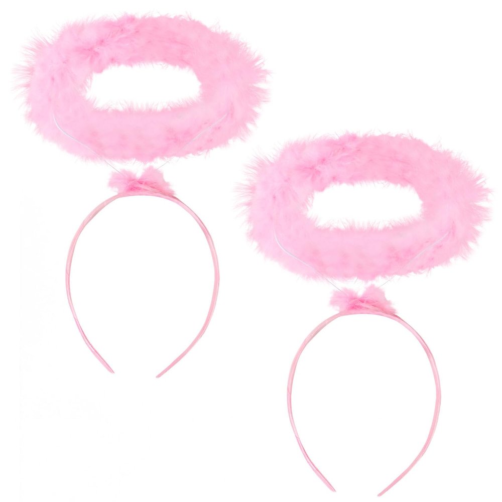 UNIME 2 Pack Angel Halo Headbands Feather Angel Headband Pink Halo Hair band Halloween Christmas Costume Accessory(Pink)
