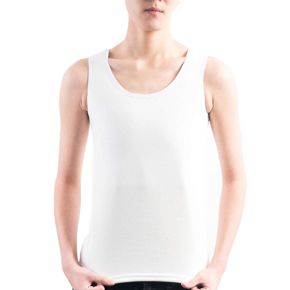MISWSU Cotton Thermal Long Tank Top Compression Chest Binder for Tomboy Trans Lesbian(White,XL)