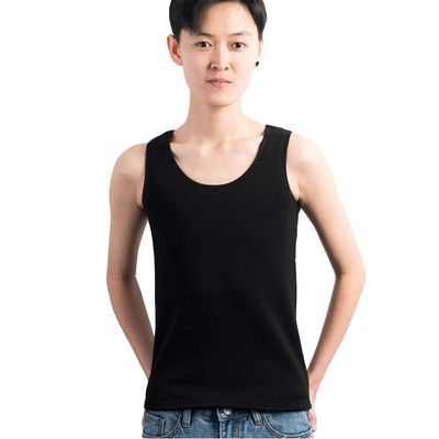 MISWSU Cotton Thermal Long Tank Top Compression Chest Binder for Tomboy Trans Lesbian(Black,3XL)
