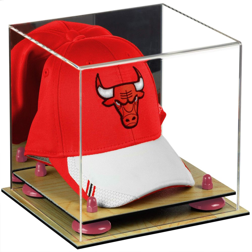 Better Display Cases Acrylic Basketball Hat or Cap Display Case with Mirror, Pink Risers and Wood Base (A006-PNR)