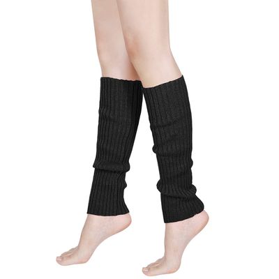 80's Women Knit Leg Warmers Crochet Ribbed Leg Socks for Party Accessories (Black)