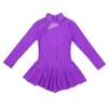 Aislor Kids Girls Mock Neck Mesh Splice Cutout Leotard Dress Figure Ice Skating Roller Skating Activedress Purple 8 Years view 3