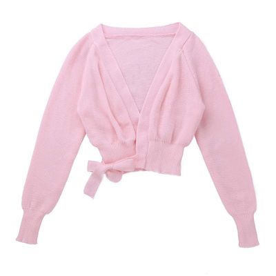 Aislor Kids Little Girls Long Sleeve Cotton Knit Wrap Sweater Tops Warm-up Shrug Cardigan Coat Pink 4-5T