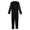 YEAHDOR Men's Wet Look Faux Leather Mesh One-Piece Bodysuit Catsuit Jumpsuit Zentai Costume Black Medium view 4