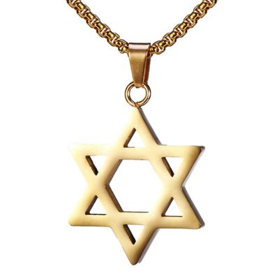 Blowin Gold Plated Stainless Steel Star of David Jewish Pendant Necklace with 24 Inch Chain
