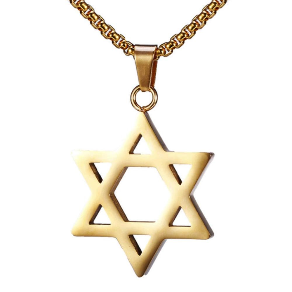 Blowin Gold Plated Stainless Steel Star of David Jewish Pendant Necklace with 24 Inch Chain
