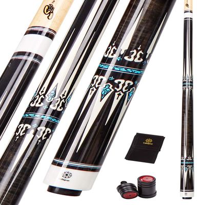 Collapsar CXT020 Pool Cue with Soft Case,Black with Cream Points and Turquoise,Wrapless Dark Gray Curly Maple Handle, 58Inch Professional Pool Stick (Dark Gray Handle, 19 Ounce)