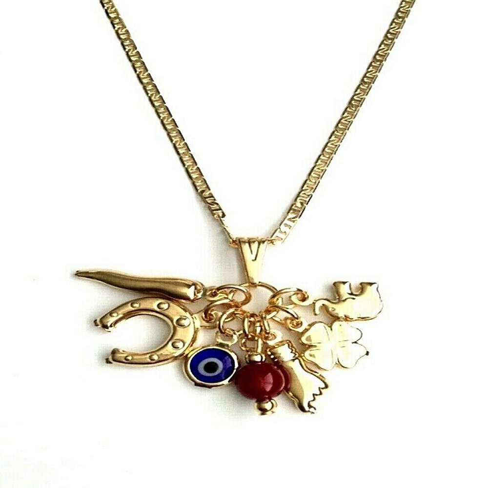 ALEX AND ELSA 18K Gold Plated Charm,Money Necklace 20" Long/ 18K BANO DE ORO Cadena DE Suerte,Dinero 20"- GFN4