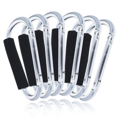 ASR Outdoor 6-Pack Silver Jumbo Aluminum Carabiner Hiking Non-Locking Spring Clip Cushion Grip, 6.5 inch