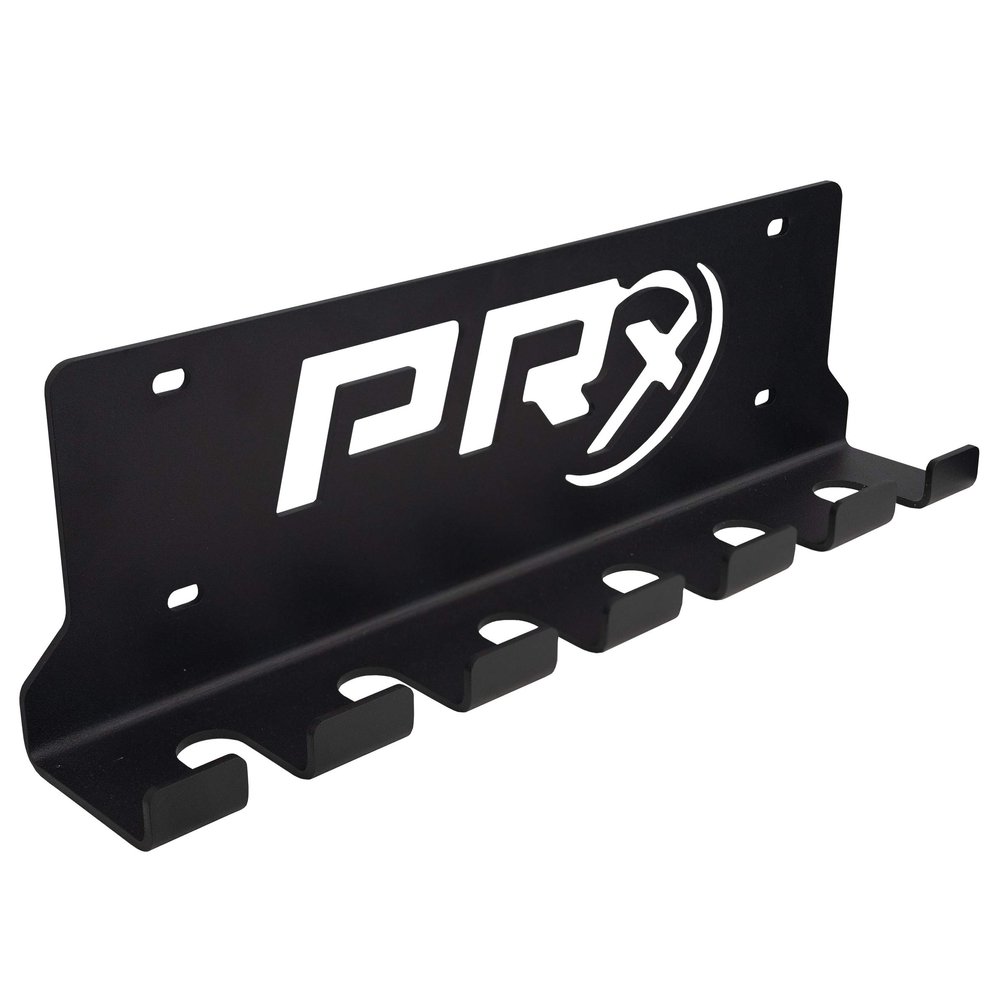 PRx Performance Six Barbell Storage Rack, Heavy Duty Olympic Gym Vertical 6 Bar Holder, Hanging Wall Mounted, USA Made Steel, Powder Coated Black (Hanging 6 Bar)