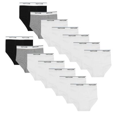 Fruit of the Loom Big Tag Free Cotton Briefs (Assorted Colors), Boys  14 Pack  Black/White/Grey, X-Small