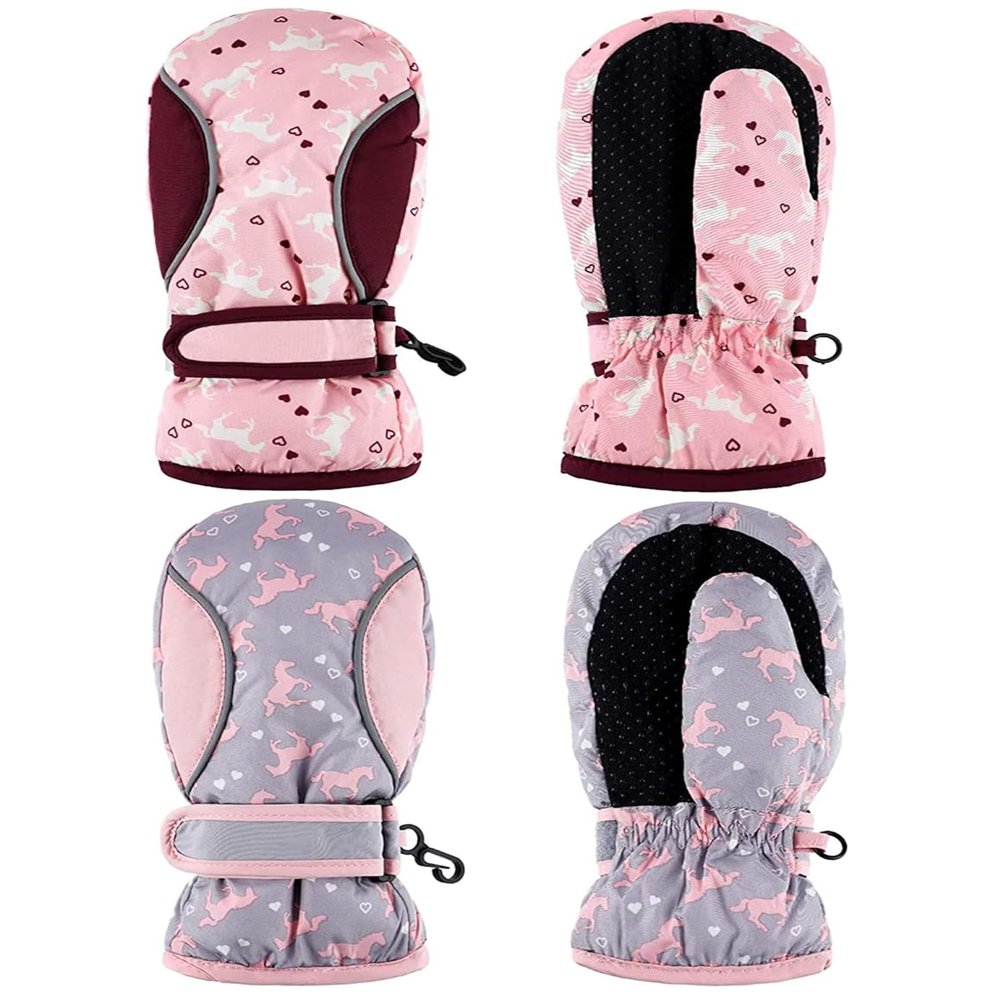 SATINIOR 2 Pairs Girls Waterproof Mittens Kids Snow Gloves Warm Thicken Ski Gloves for Winter Outdoor Activities(2-5 Years)