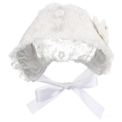 Baby Girls Bonnet Lace Hat Caps Christening Bonnet Infant Princess 5.9 * 7.47inch Sun Hat Flower Photo Props for 0-2 Years White