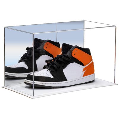 Better Display Cases Acrylic Large Shoe Display Case for Basketball Shoe Soccer Cleat Football Cleat with Mirror and White Base (A013-M-WDS)