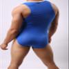 YUYANG Mens Bodysuit Jumpsuit Underwear Briefs Singlet Leotard Swimwear Jockstrap (Large/FIT About Waist 30'', Ultra-Thin ice Silk - Blue) view 4