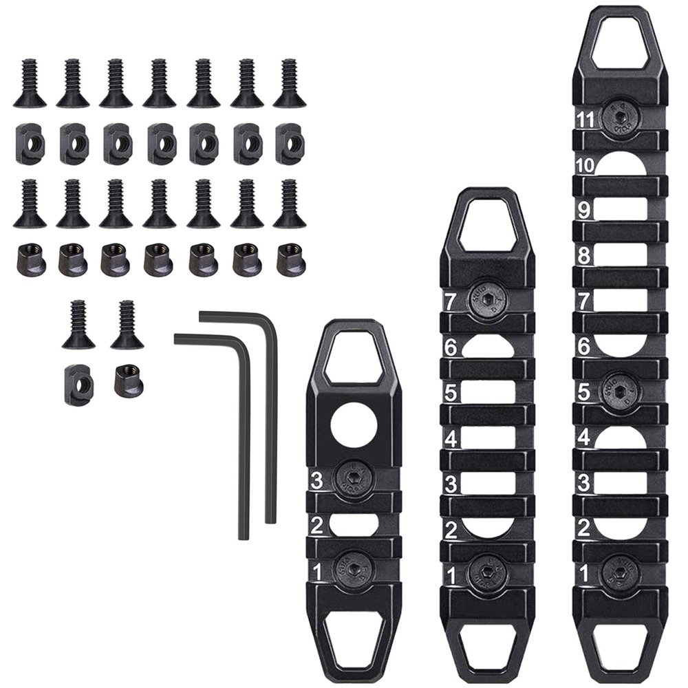 West Lake Keymod Picatinny Rail Sections, 3-Slot 7-Slot 11-Slot, Solid Aluminum Single Dual Keymod MLOCK Compatible Multi-Functional Rails (Black)