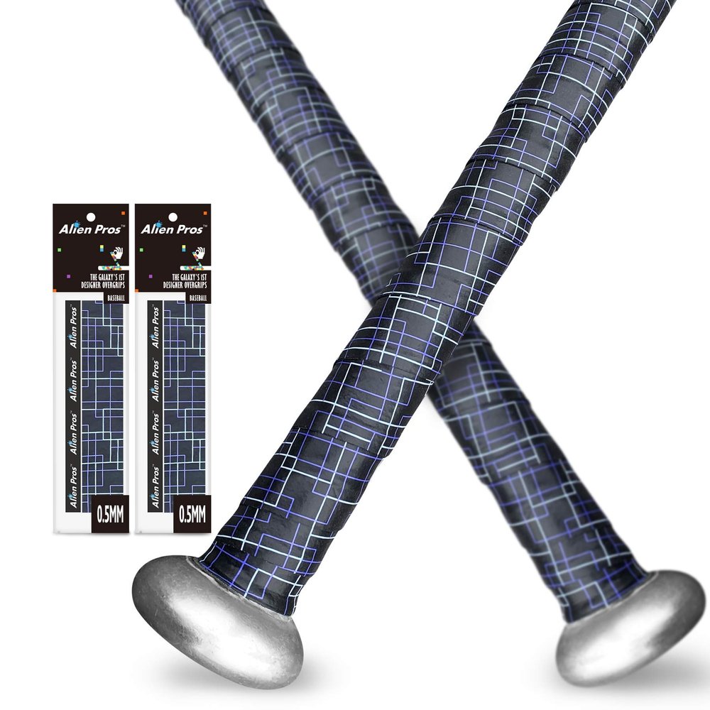 ALIEN PROS Bat Grip Tape for Baseball 0.5 MM (2 Pack, Black Puzzles)  Precut and Pro Quality Bat Tape  Wrap Your Bat for an Epic Home Run - Replacement for Old Baseball bat Grip
