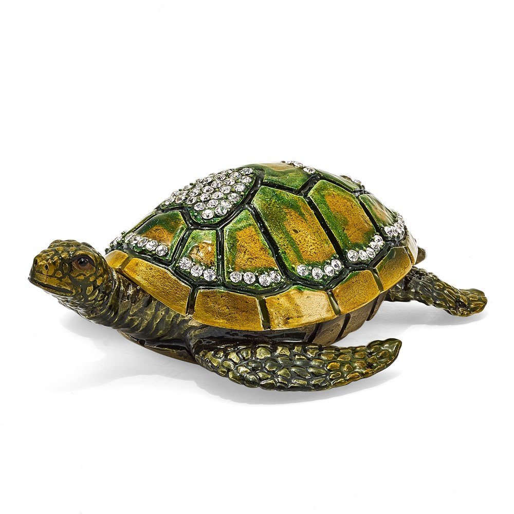 Jewels By Lux Bejeweled Sweetheart Green Sea Turtle w/Heart Trinket Box