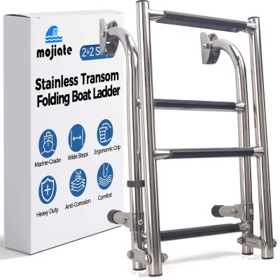 Mojiate Folding 4 Steps Boat Ladder Stainless Steel Marine Pontoon 2+2 Step for Marine Boat Yacht
