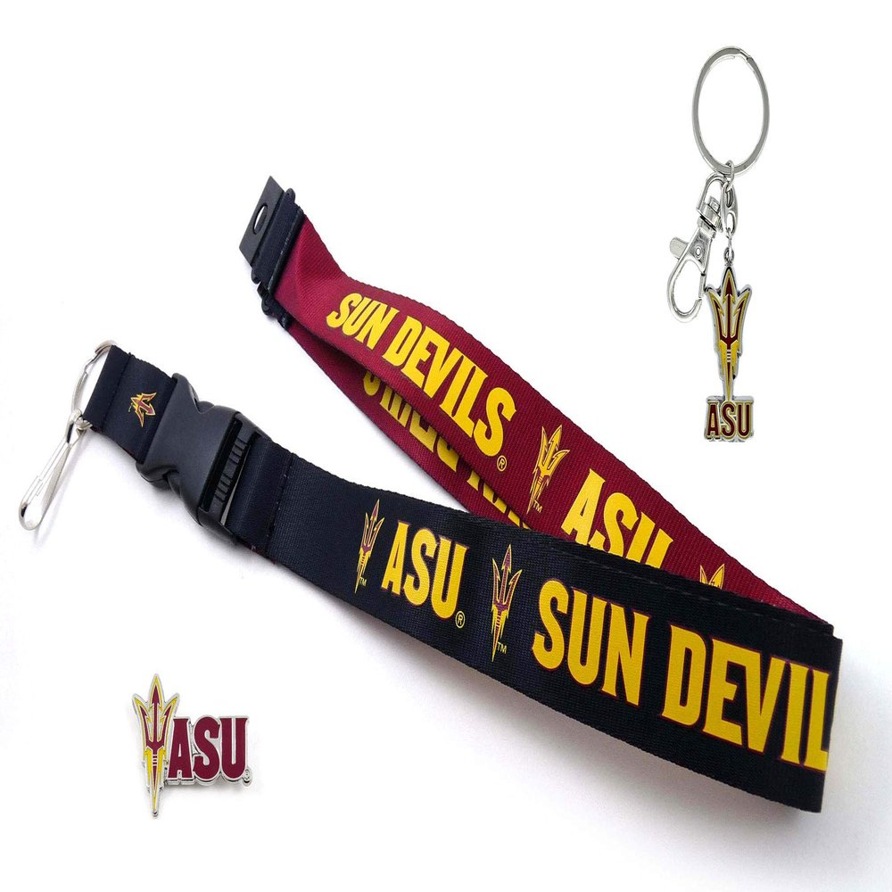 aminco NCAA Arizona State Sun Devils Team Reversable Lanyard, Logo Lapel Pin, and Metal Keychain Gift Bundle