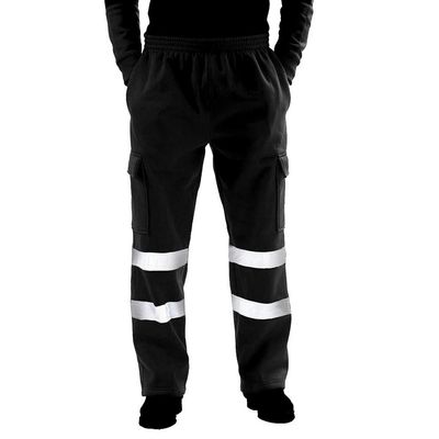 Men's Multi Pocketed High Visibility Pant Casual Reflective Overalls Sport Road Work Joggers Trousers (M, Black)