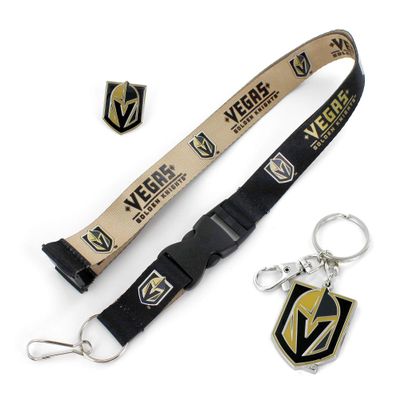 aminco NHL Las Vegas Golden Knights Team Reversable Lanyard, Logo Lapel Pin, and Metal Keychain Gift Bundle