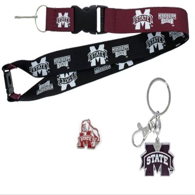 aminco NCAA Mississippi State Bulldogs Team Reversable Lanyard, Logo Lapel Pin, and Metal Keychain Gift Bundle