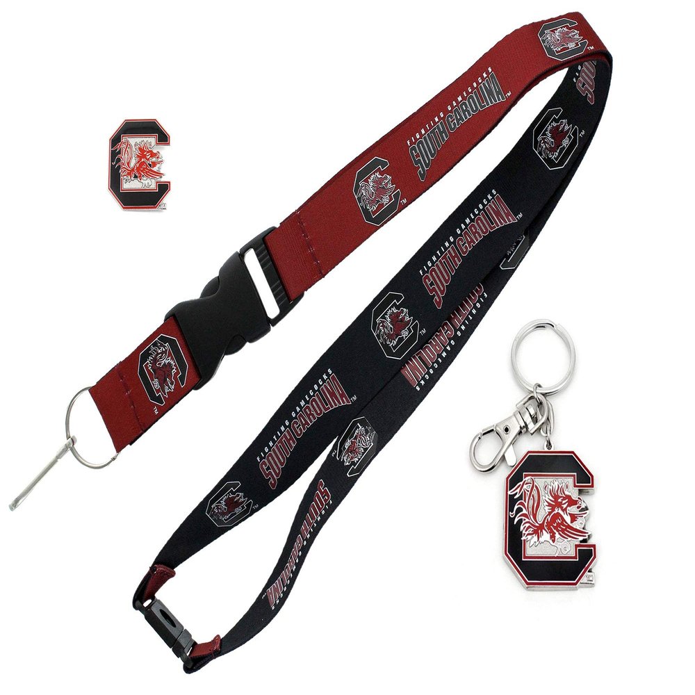 aminco NCAA South Carolina Gamecocks Team Reversable Lanyard, Logo Lapel Pin, and Metal Keychain Gift Bundle