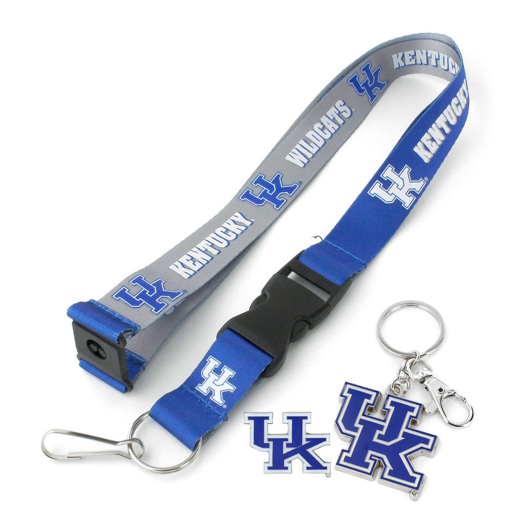 aminco NCAA Kentucky Wildcats Team Reversable Lanyard, Logo Lapel Pin, and Metal Keychain Gift Bundle