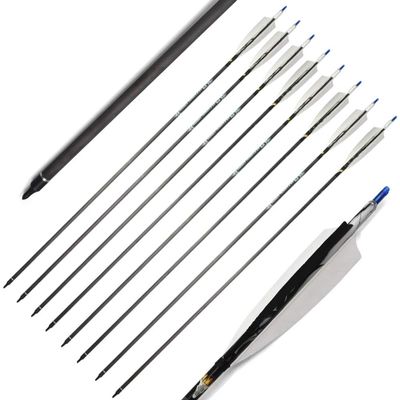 30 Inch Archery Pure Carbon Arrow Spine 500 Hunting Shooting Arrow Target Practice Arrow with 5 Inch Arrow Turkey Feather for Archery Competition Practice (10pcs Arrows)