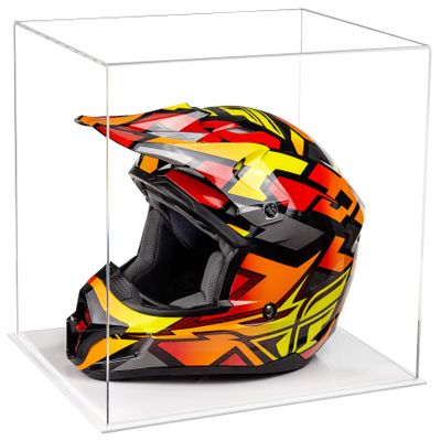 Better Display Cases Clear Acrylic Motorcycle Motocross or Racing Helmet Display Case with White Base (A024-C-WDS)