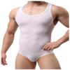 YUYANG Mens Bodysuit Jumpsuit Underwear Briefs Singlet Leotard Swimwear Jockstrap (Medium/FIT About Waist 27'', Ultra-Thin ice Silk - White) view 1